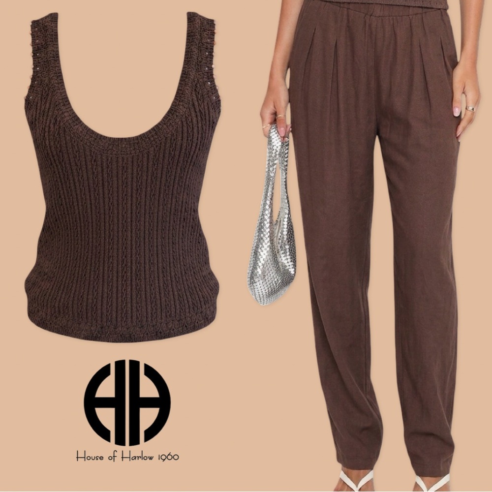 Women's Brown Knit Tank & Trousers Set House of Harlow, NEW